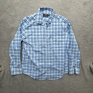 Vineyard Vines Shirt Men‎ L Blue Windowpane Plaid Performance Nylon Murray Shirt